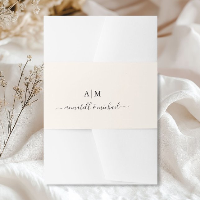Bandeau De Faire-part Monogramme, Écriture manuscrite, Élégant Beige (Personalized Monogram, Handwriting, Elegant Beige Invitation Belly Band)