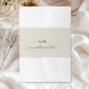 Bandeau De Faire-part Monogramme, Écriture manuscrite, Élégante Taupe