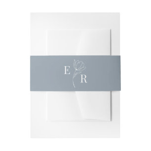 Bandeau De Faire-part Monogramme floral bleu foncé moderne minimaliste