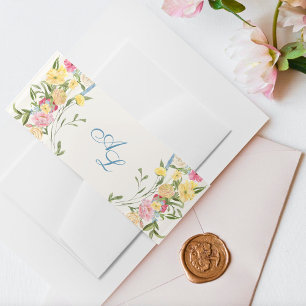 Bandeau De Faire-part Monogramme Floral bleu français Vintage Crest Mari