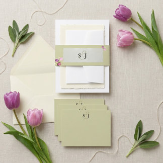 Bandeau De Faire-part Monogramme floral chic et minimal vert sauge