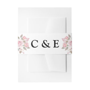 Bandeau De Faire-part Monogramme floral rose rose pâle