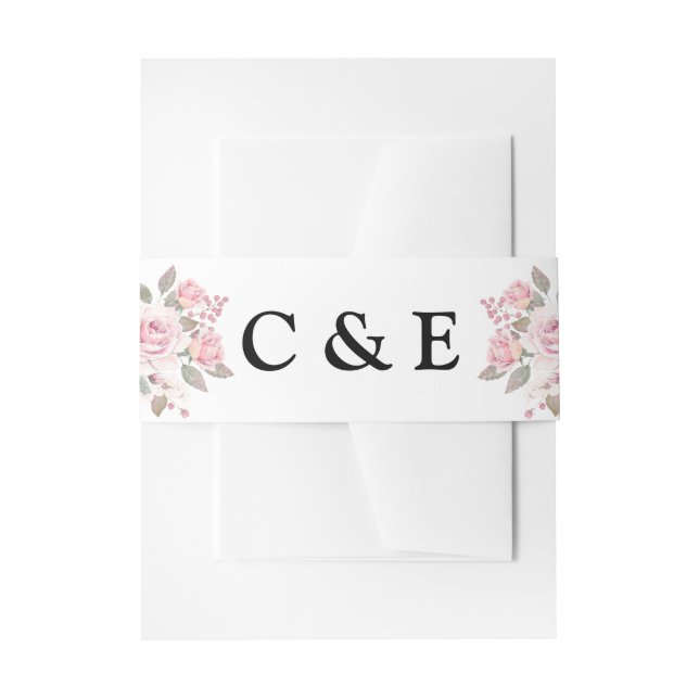 Bandeau De Faire-part Monogramme floral rose rose poudrée (Devant example)