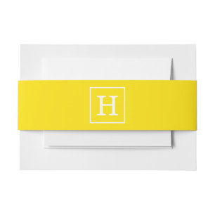 Bandeau De Faire-part Monogramme initial encadré blanc jaune