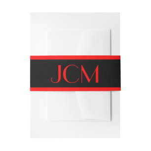 Bandeau De Faire-part Monogramme initiales Rayure Rouge sur fond Noir