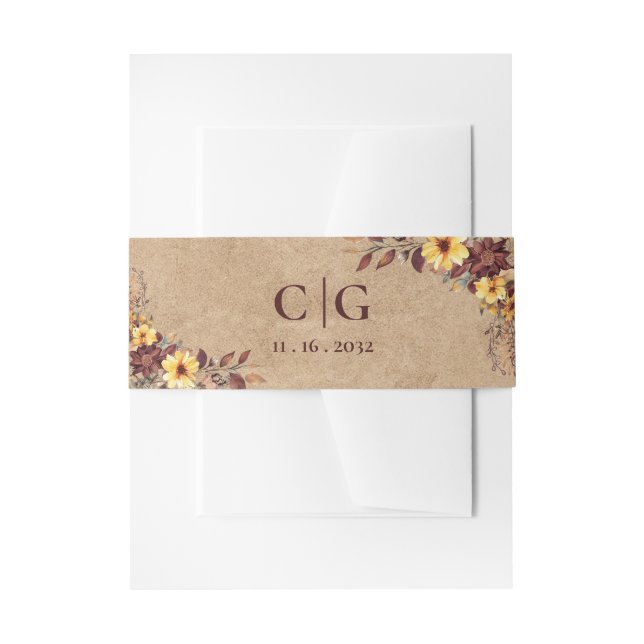 Bandeau De Faire-part Monogramme Jaune et Bourgogne Chute Mariage floral (Devant example)