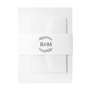 Bandeau De Faire-part Monogramme Laurel Branches d'olivier Blanc Noir Ma