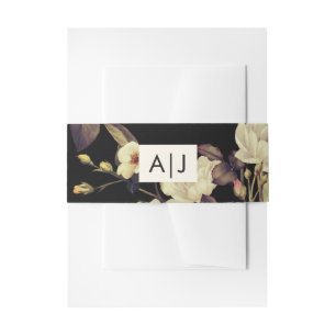 Bandeau De Faire-part Monogramme Mariage Moody Floral Black