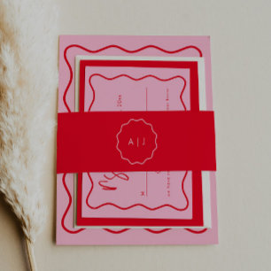 Bandeau De Faire-part Monogramme moderne rouge et rose