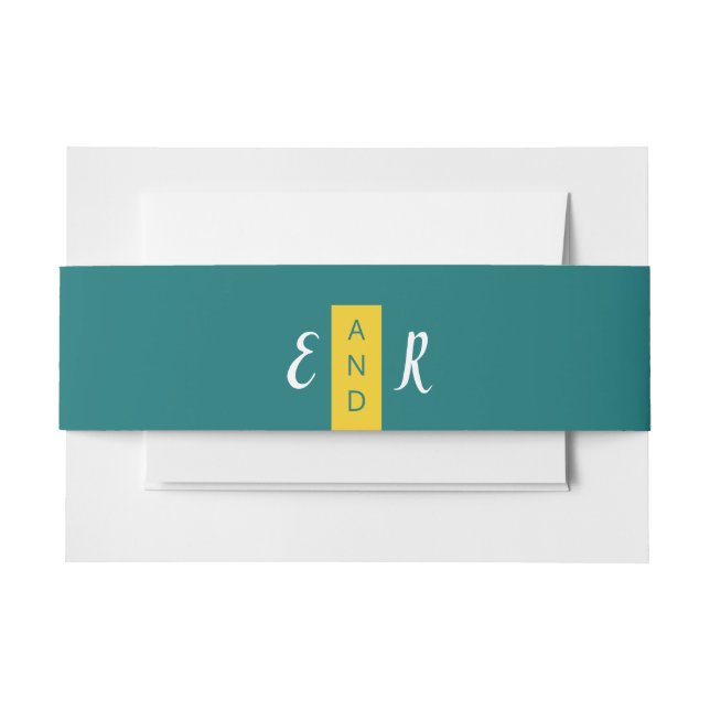 Bandeau De Faire-part Monogramme moderne turquoise et jaune mariage (Devant Example)