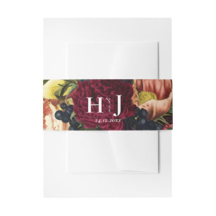 Bandeau De Faire-part Monogramme Moody Bourgogne Mariage Floral d'hiver