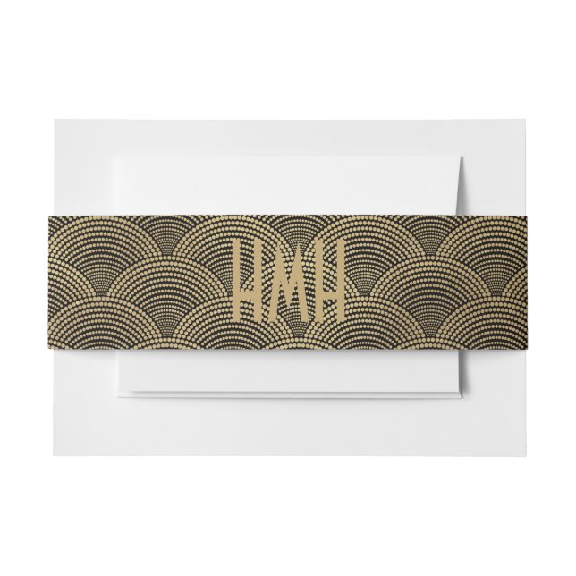 Bandeau De Faire-part Monogramme Motif de pétoncle Art Déco Gold (Devant Example)