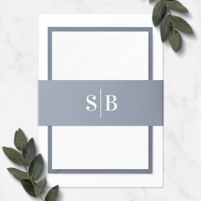 Bandeau De Faire-part Monogramme simple Dusty Mariage bleu (Créateur téléchargé)