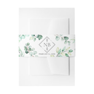 Bandeau De Faire-part Monogramme vert Eucalyptus Mariage d'aquarelle