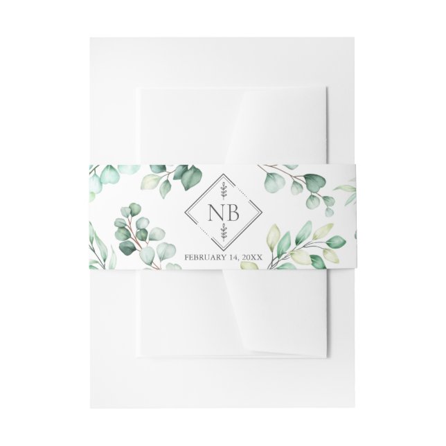 Bandeau De Faire-part Monogramme vert Eucalyptus Mariage d'aquarelle (Devant example)