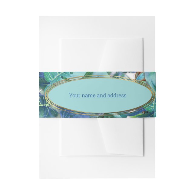 Bandeau De Faire-part Monstera bleu turquoise Feuilles et papillons (Devant example)