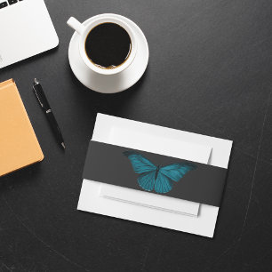 Bandeau De Faire-part Moody foncé minimaliste Mariage Moth Turquoise