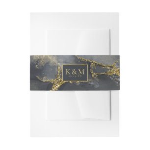 Bandeau De Faire-part Moody Ink Charcoal Gold Abstrait ID988