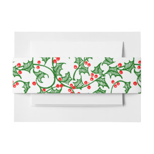 Bandeau De Faire-part Motif de houx vert rétro avec des baies rouges