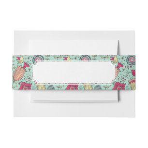 Bandeau De Faire-part Motif floral de bande dessinée avec des oiseaux