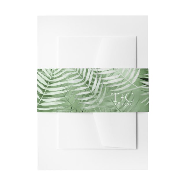 Bandeau De Faire-part Motif Mariage Moss Green Lush Palm Leaf ID956 (Devant example)