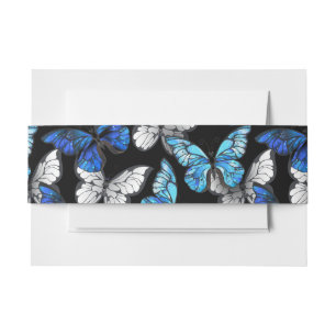 Bandeau De Faire-part Motif sans couleur foncée avec papillons bleus Mor