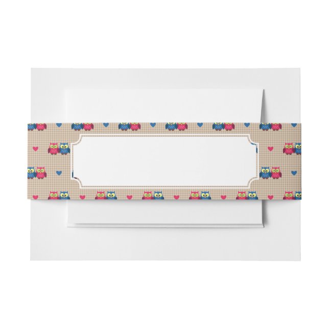 Bandeau De Faire-part Motif vérifié avec des hiboux d'amour (Devant Example)