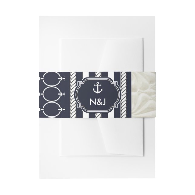 Bandeau De Faire-part Nautique Marine & White Elegant Beach Mariage (Devant example)