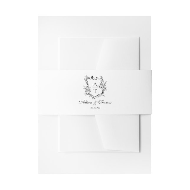 Bandeau De Faire-part Noir et blanc Classic Monogram Crest Mariage (Devant example)