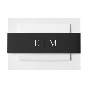 Bandeau De Faire-part Noir minimaliste avec bande de Mariage Monogramme 