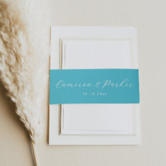 Bandeau De Faire-part Noms bleu Aqua et date du Mariage
