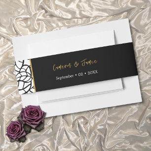 Bandeau De Faire-part Noms des bordures de feuillage blanc noir Date