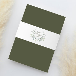 Bandeau De Faire-part Olive Green Élégant Monogramme de mariage