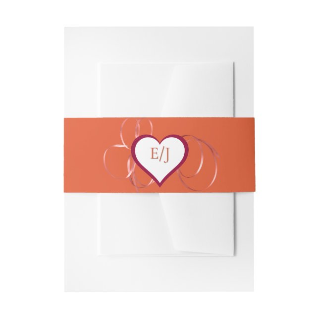 Bandeau De Faire-part Orange Ribbon Swirl et Monogramme cardiaque (Devant example)