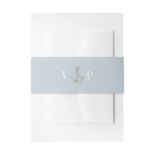 Bandeau De Faire-part Papier Peint Fleurs Bleues Ancre Monogramme Mariag