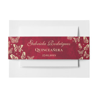 Bandeau De Faire-part Papillon moderne Or Quinceañera rouge 15 ans