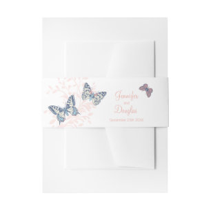 Bandeau De Faire-part papillons d'art mariage corail bleu foncé