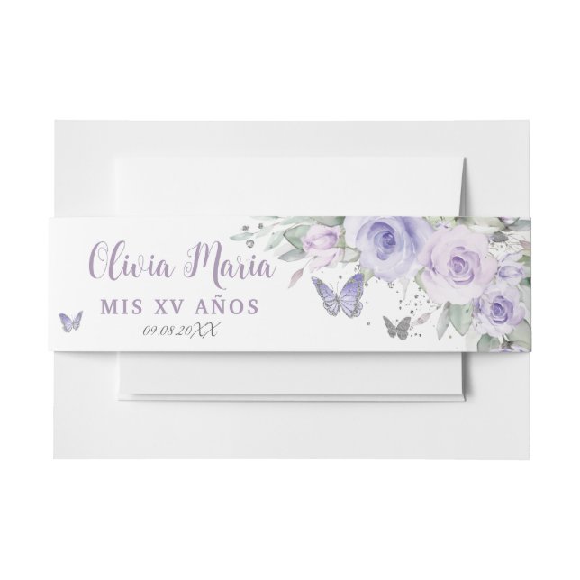 Bandeau De Faire-part Papillons floraux pourpre lavande Quince Sweet 16 (Devant Example)