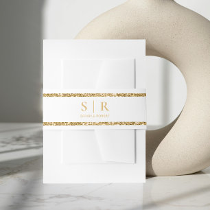 Bandeau De Faire-part Parties scintillant blanche et or Monogramme Maria