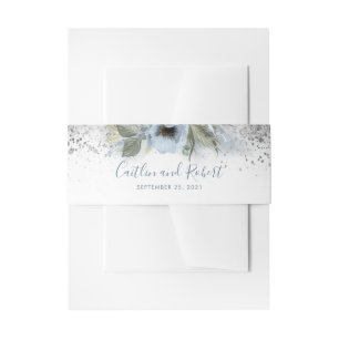Bandeau De Faire-part Parties scintillant d'argent et Mariage floral ble