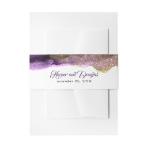 Bandeau De Faire-part Parties scintillant violet foncé et or Mariage mod