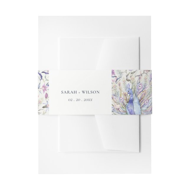 Bandeau De Faire-part Pastel Classy Ornate Aquarelle Peacock Mariage (Devant example)