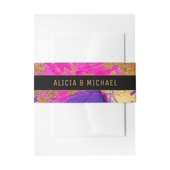 Bandeau De Faire-part Peinture acrylique moderne rose violet mariage or (Devant example)