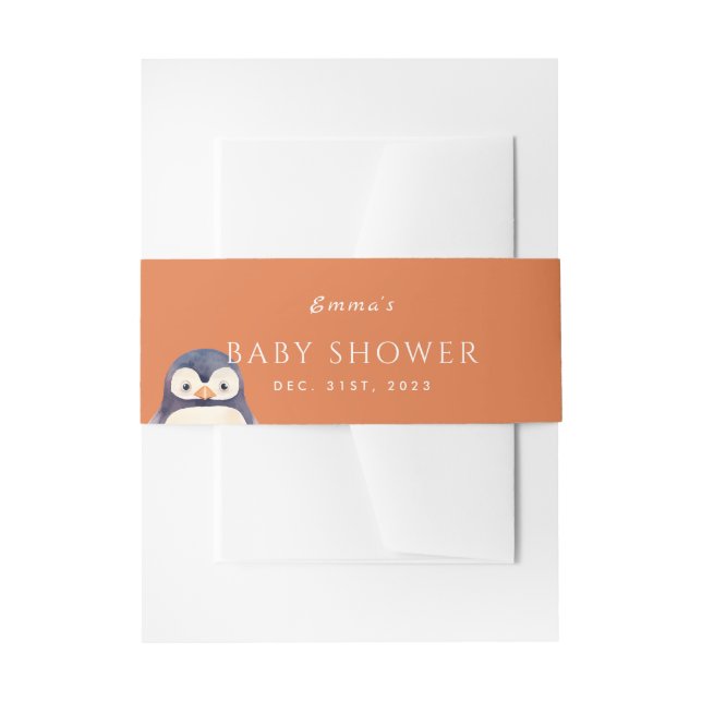 Bandeau De Faire-part Penguin Winter Wonderland Belly Band-Autumn Orange (Devant example)