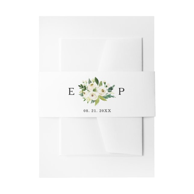 Bandeau De Faire-part Personnalisé Monogramme Roses blanches Invitation  (Devant example)