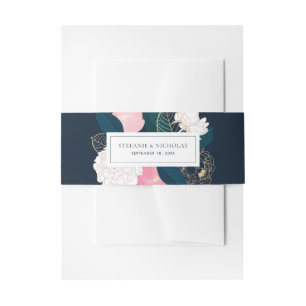 Bandeau De Faire-part Pies roses modernes Mariage à huile or