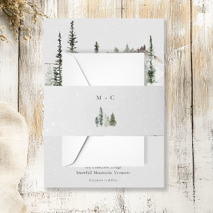 Bandeau De Faire-part Pin d'hiver minimaliste neige Mariage initial