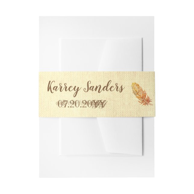 Bandeau De Faire-part Plumes d'or Canvas Invitation Belly Bandes (Devant example)