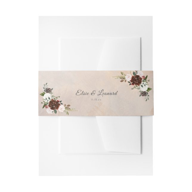 Bandeau De Faire-part Plumes rustiques de bois et fleurs florales (Devant example)