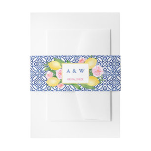 Bandeau De Faire-part Positano Aquarelle Citrons rose Floral Mariage